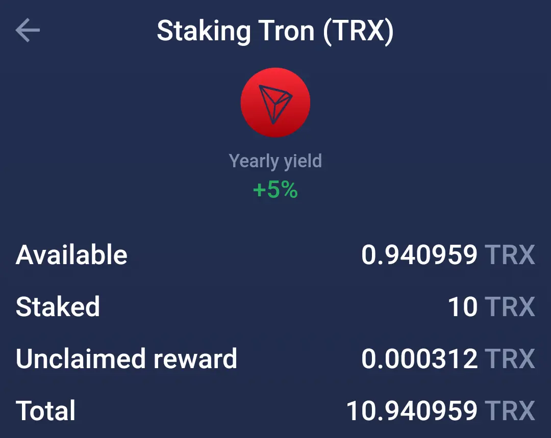 TRX staked in Atomic Wallet