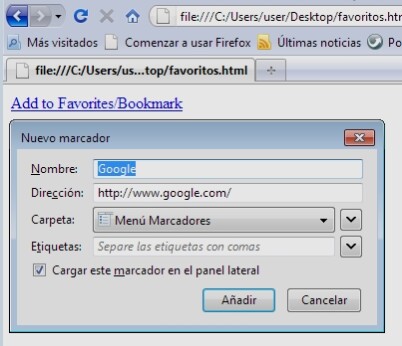 Favoritos en Firefox