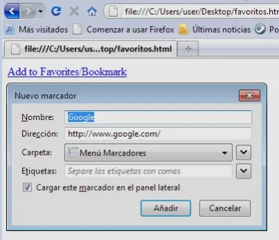 Favoritos en Firefox