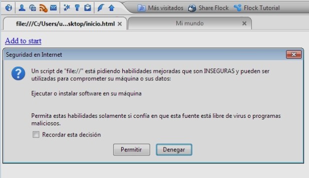 Página de inicio en Flock