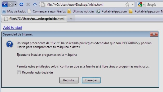 Página de inicio en Firefox