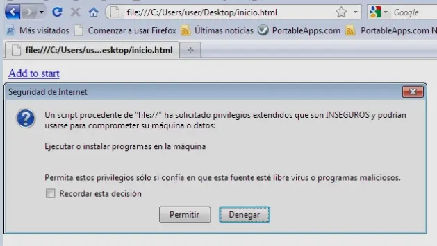 Página de inicio en Firefox