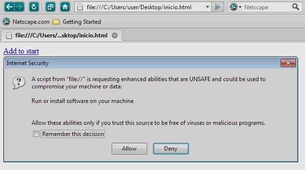 Página de inicio en Netscape