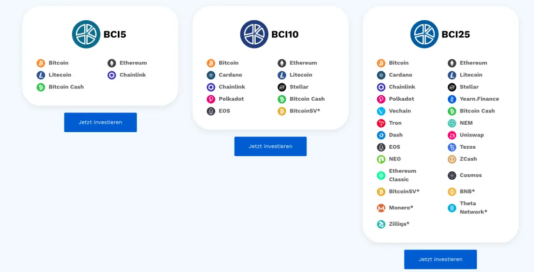 the 3 BCI products and the kinds of currencies they are holding