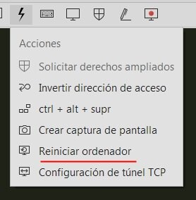 Opciones reinicio en AnyDesk