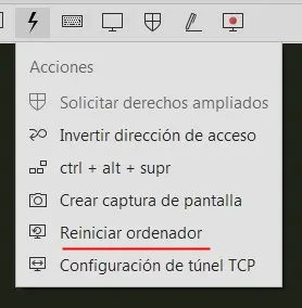 Opciones reinicio en AnyDesk