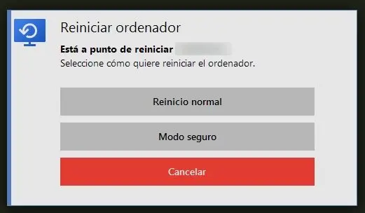 Opciones reinicio en AnyDesk