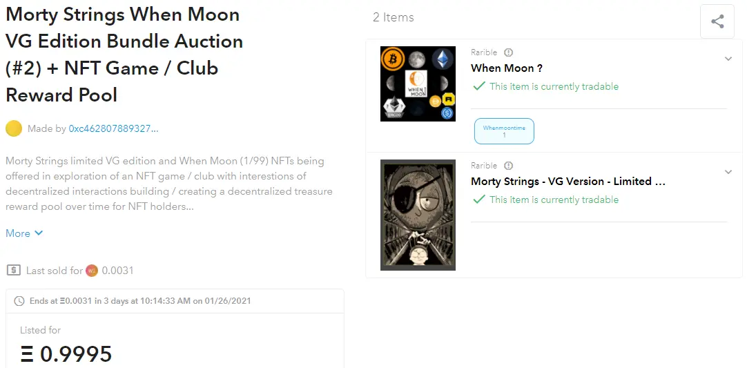 Morty Strings VG Edition When Moon Ethereum Rarible NFTs OpenSea auction