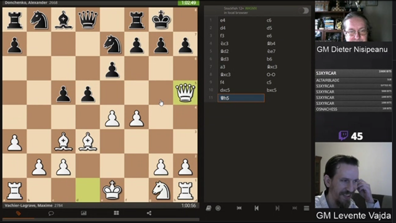 2 romanian GMs laugh with Qh5 that VL just played