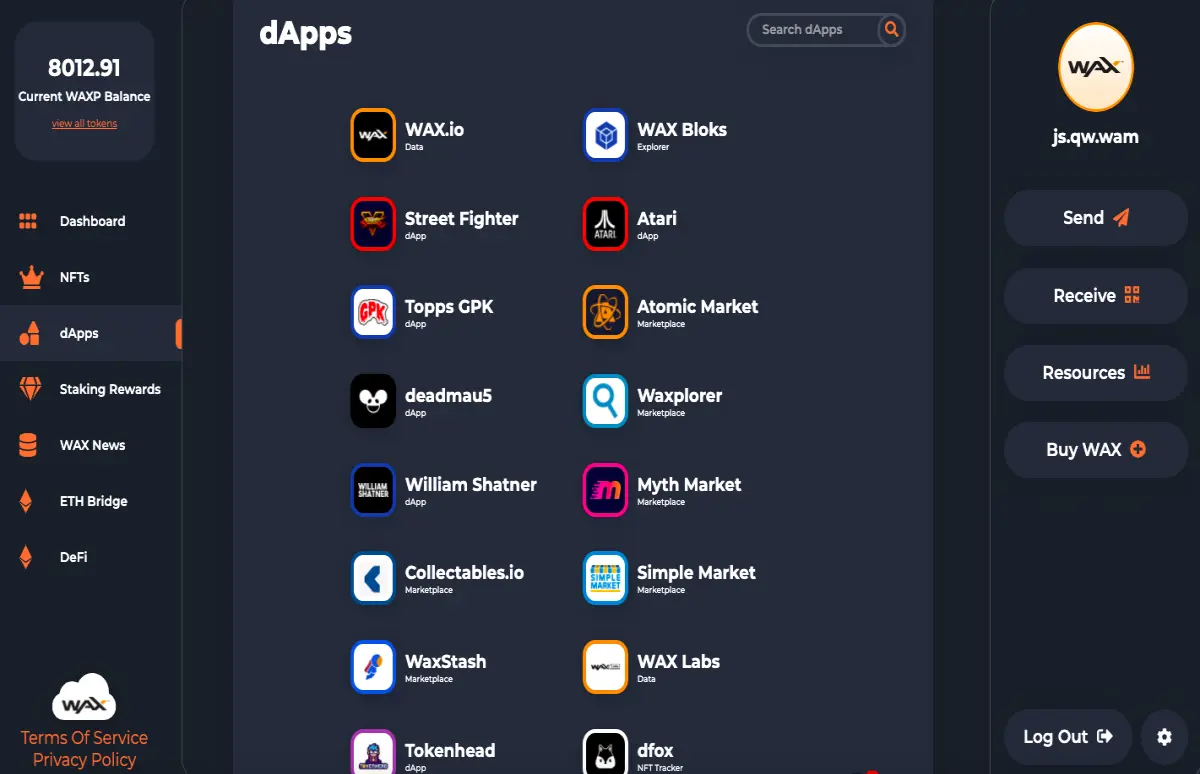 Wax Cloud Wallet Home Screen