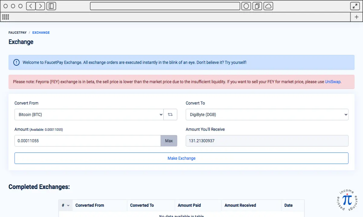 FaucetPay Coin Swap view