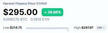 Harvest Finance change price