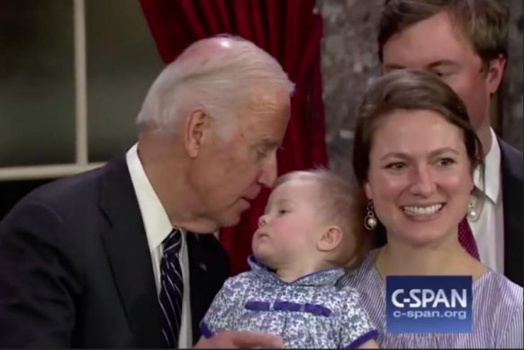 Joe Biden snuffed by alert baby