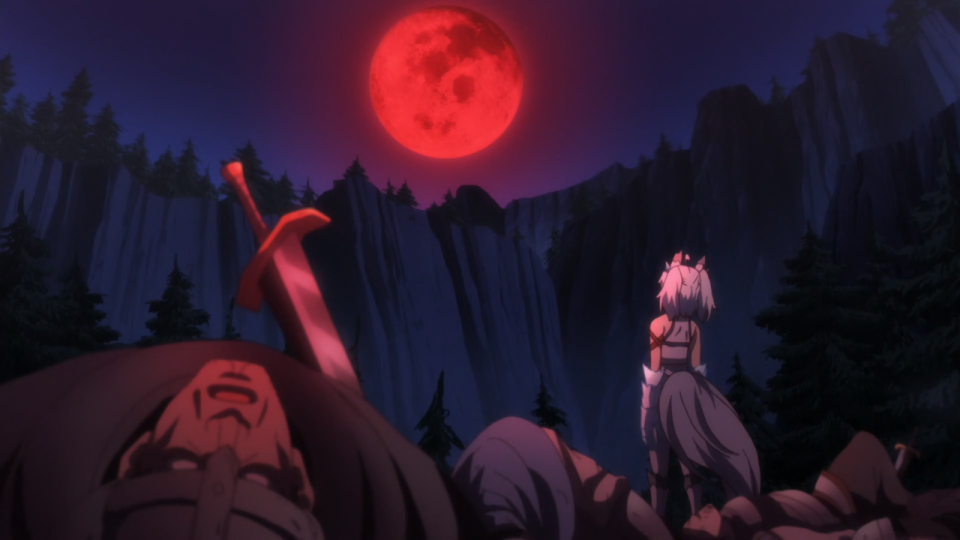 Setsuna looks at the red moon after massacring the Jioral slavers.