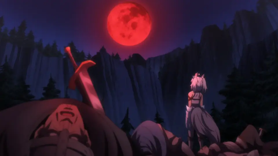 Setsuna looks at the red moon after massacring the Jioral slavers.