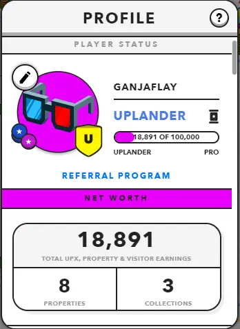 Capture of GanjaFlay´s profile in the blockchain game Upland