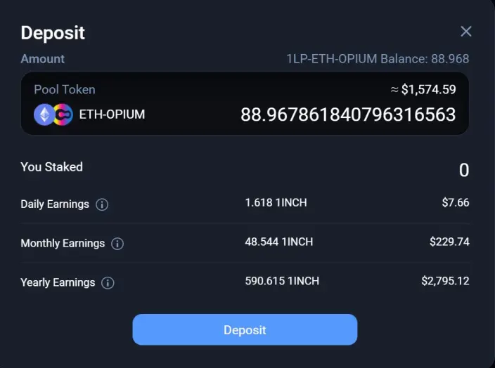 deposit LP of ETH-OPIUM