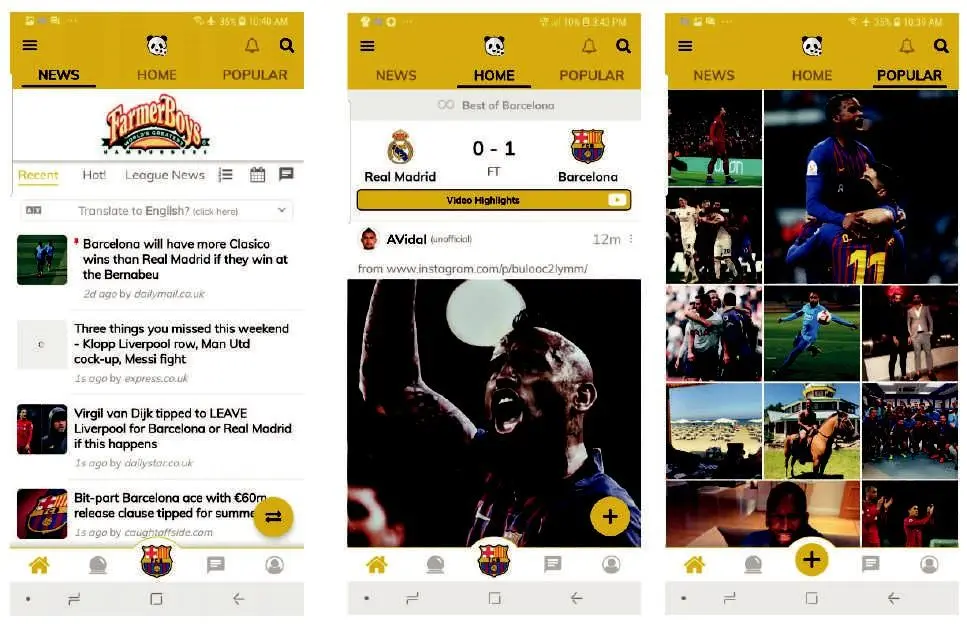Interface of Thefutbolapp (TFA)