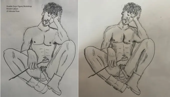 Before and after drawing in pencil - model Callum