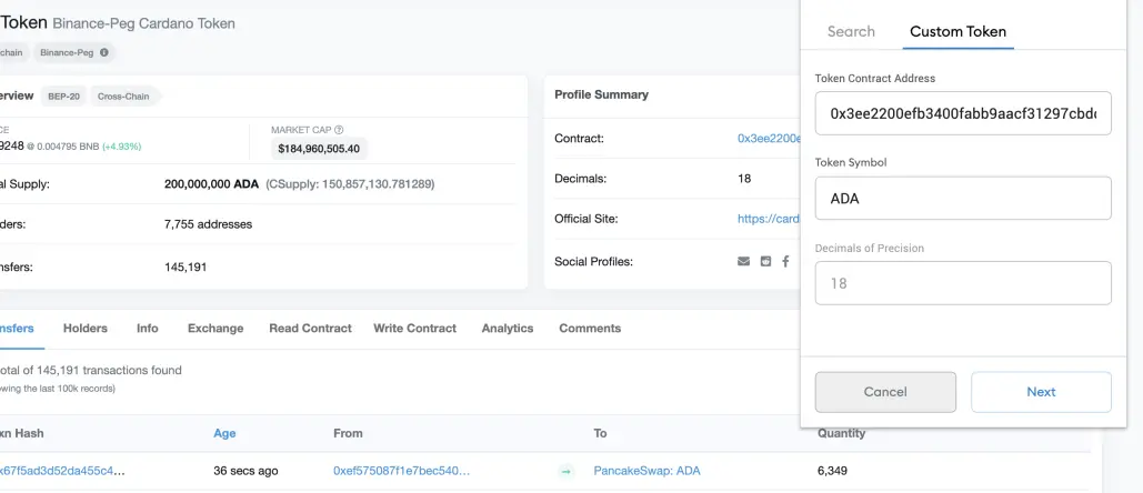 adding ada token contract