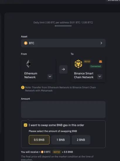 binance bridge with bnb converter