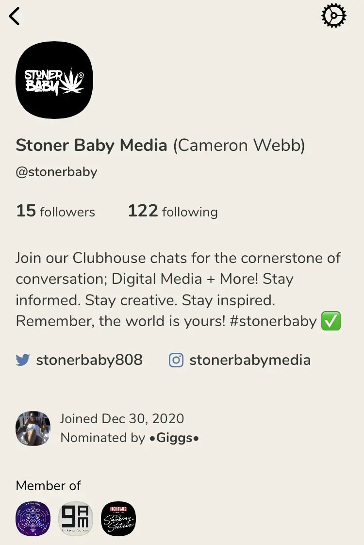 @stonerbaby profile on Clubhouse app