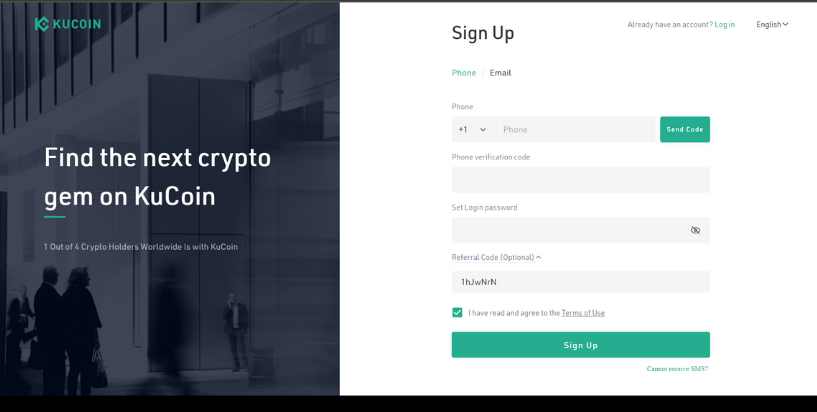 Kucoin sign-up page