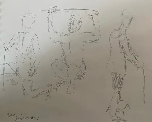 Briden, three poses: 2-minute timed pencil sketches