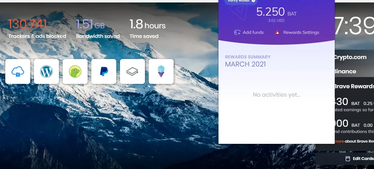 Brave browser home page