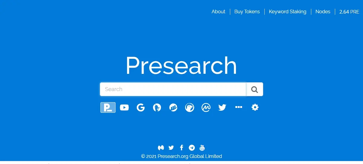 Presearch search engine home page