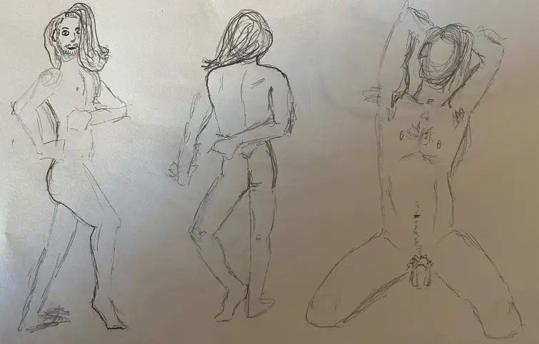 Lalo in three poses - 5 minute timed pencil sketches