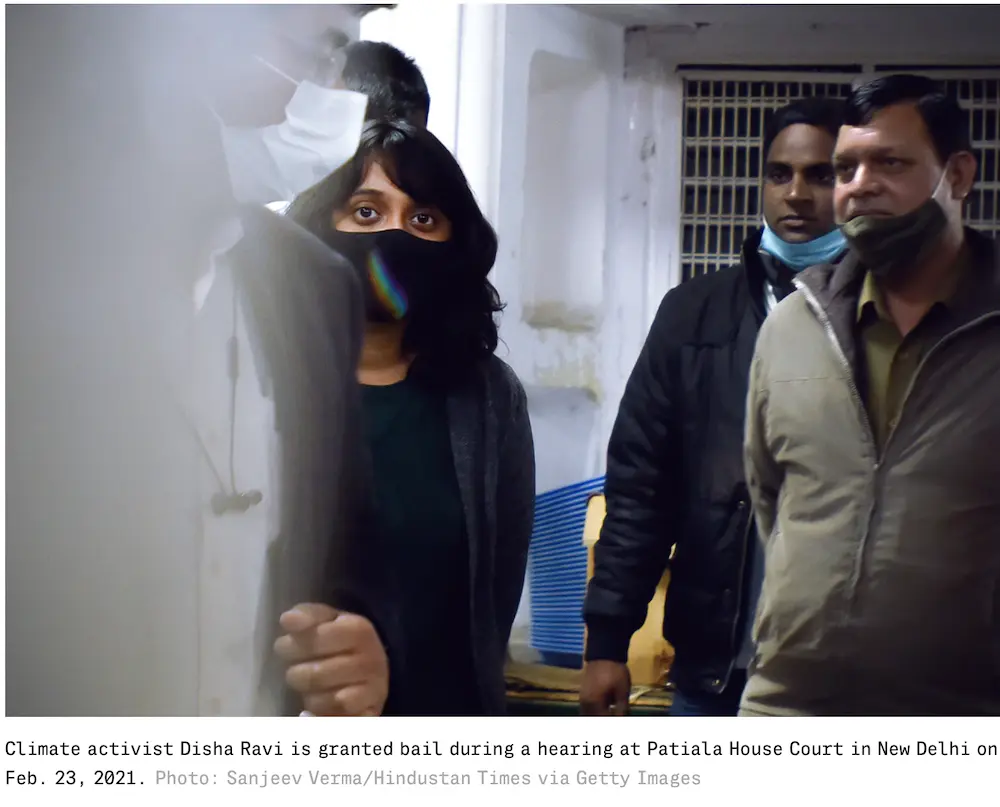 disha ravi, india, farm laws, climate activist, toolkit