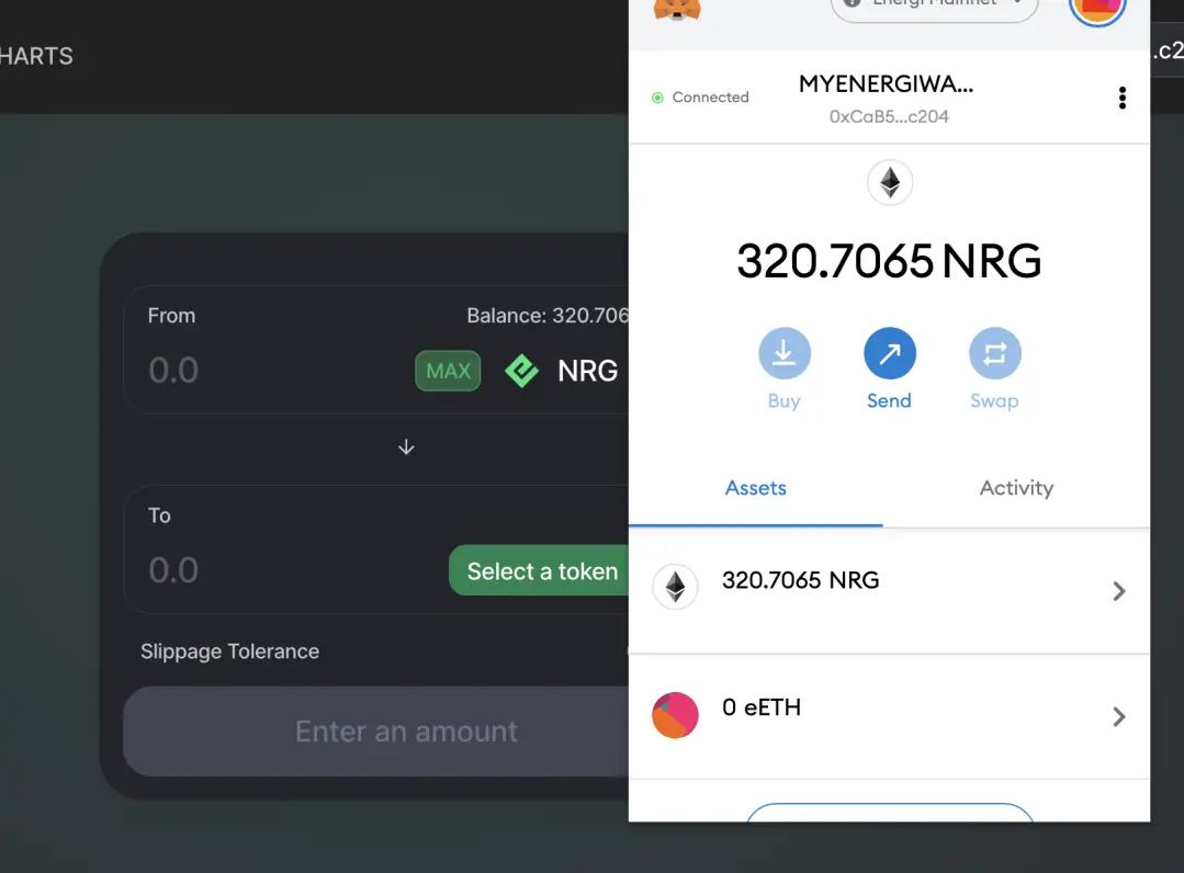 Energi MainNet connected to MyEnergiWallet