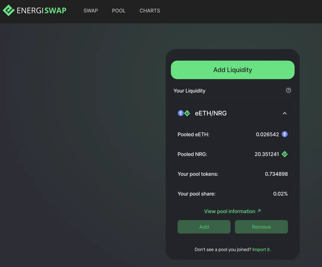 EnergiSwap Liquidity Pools