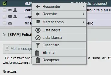 Bloquear correo spam en Horde
