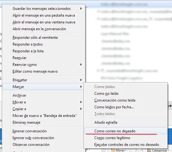 Bloquear correo spam en Thunderbird