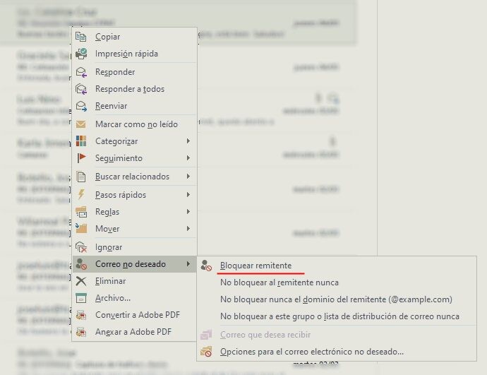Bloquear correo spam en Outlook