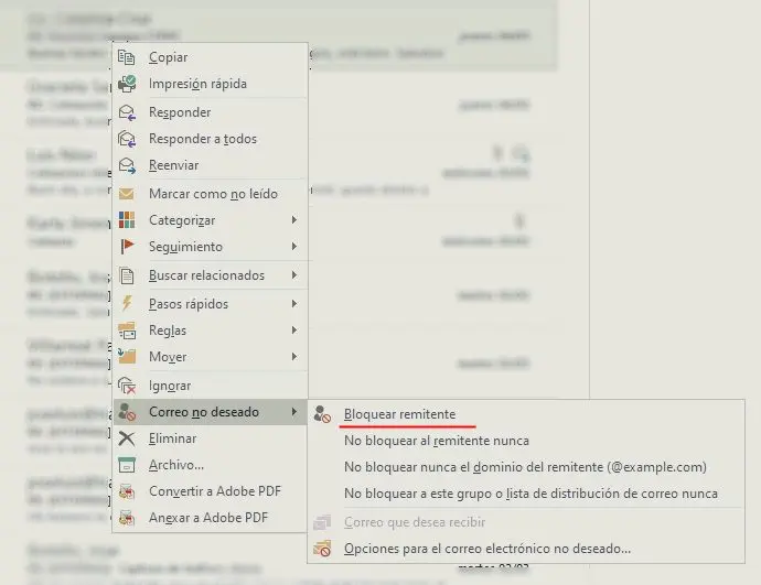 Bloquear correo spam en Outlook
