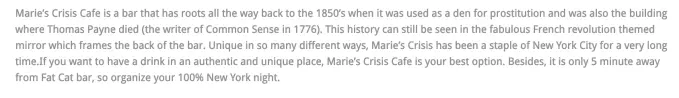 Marie's Crisis Cafe Website Quote