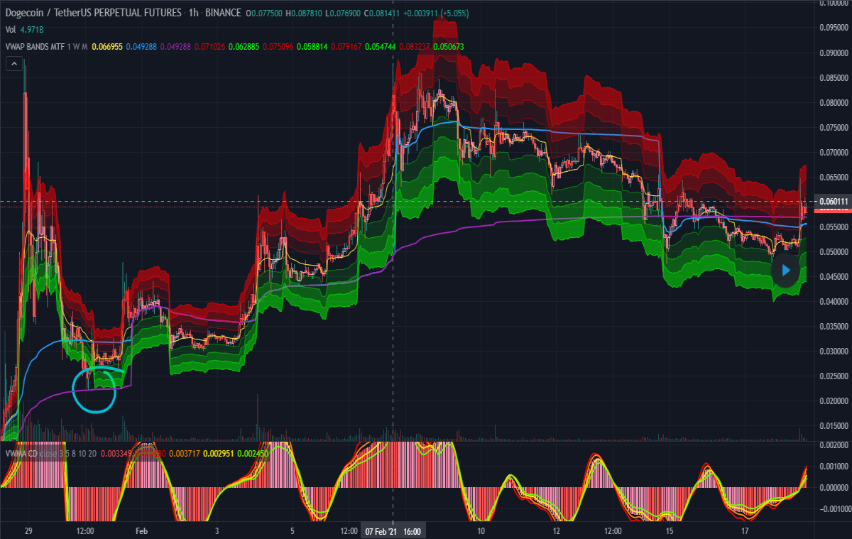 The infamous VWAP bounce after the WSB DOGE pump.