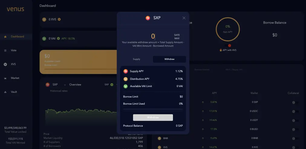 Venus Protocol App Withdraw