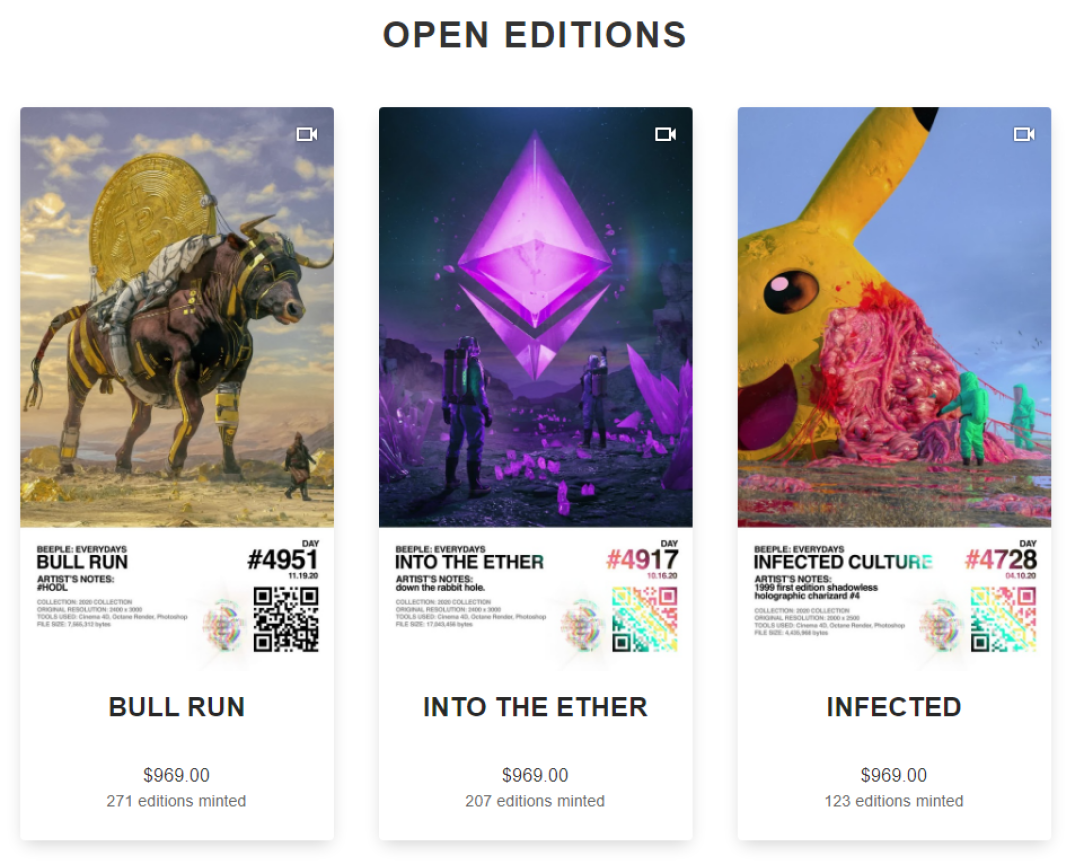 The Last NFT sold ( initial price )