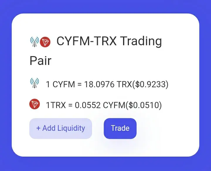 CYFM-TRX Trading Pair on Justswap
