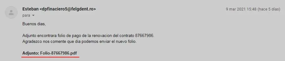 Correo con adjuntos peligrosos