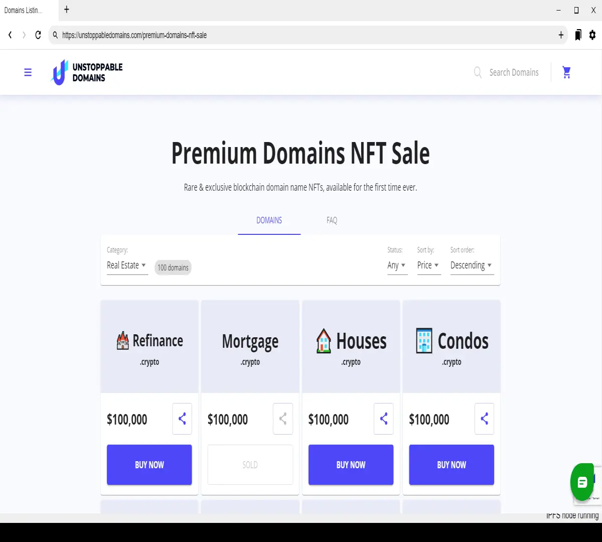 Premium real estate blockchain domains NFT's