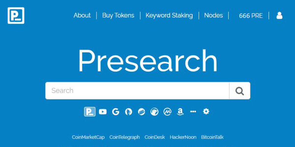 Presearch search engine home page