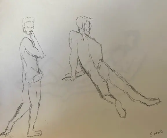 Ahmad and Joe posing separately - 5 minute timed pencil sketches