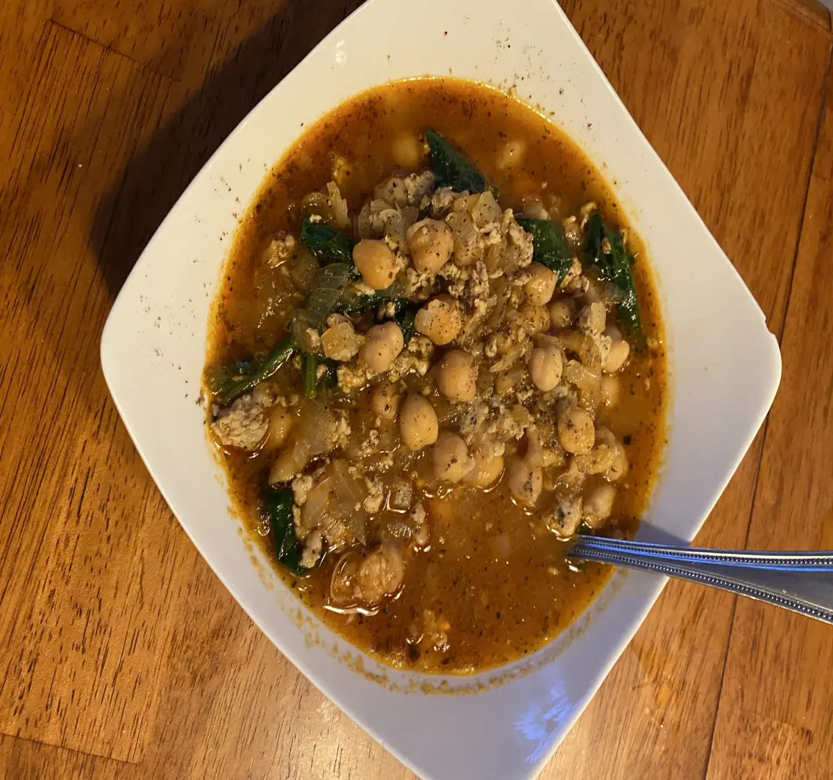 chicken sausage, chickpea, and spinach soup