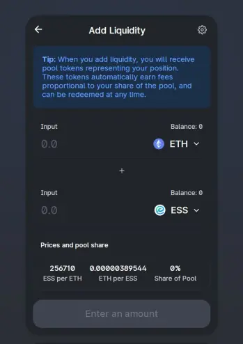 Essentia Ethereum UniSwap Liquidity Pair DeFi