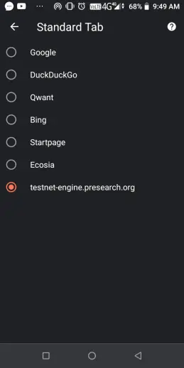Standard tab in browser